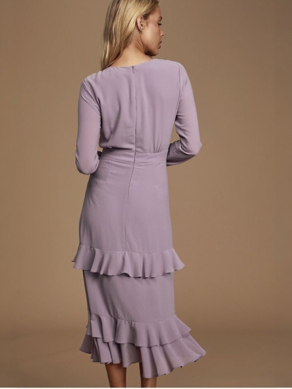 NWT Lulus Sway This Way Dusty Purple Ruffled Long Sleeve Midi Dress - Picture 4 of 8